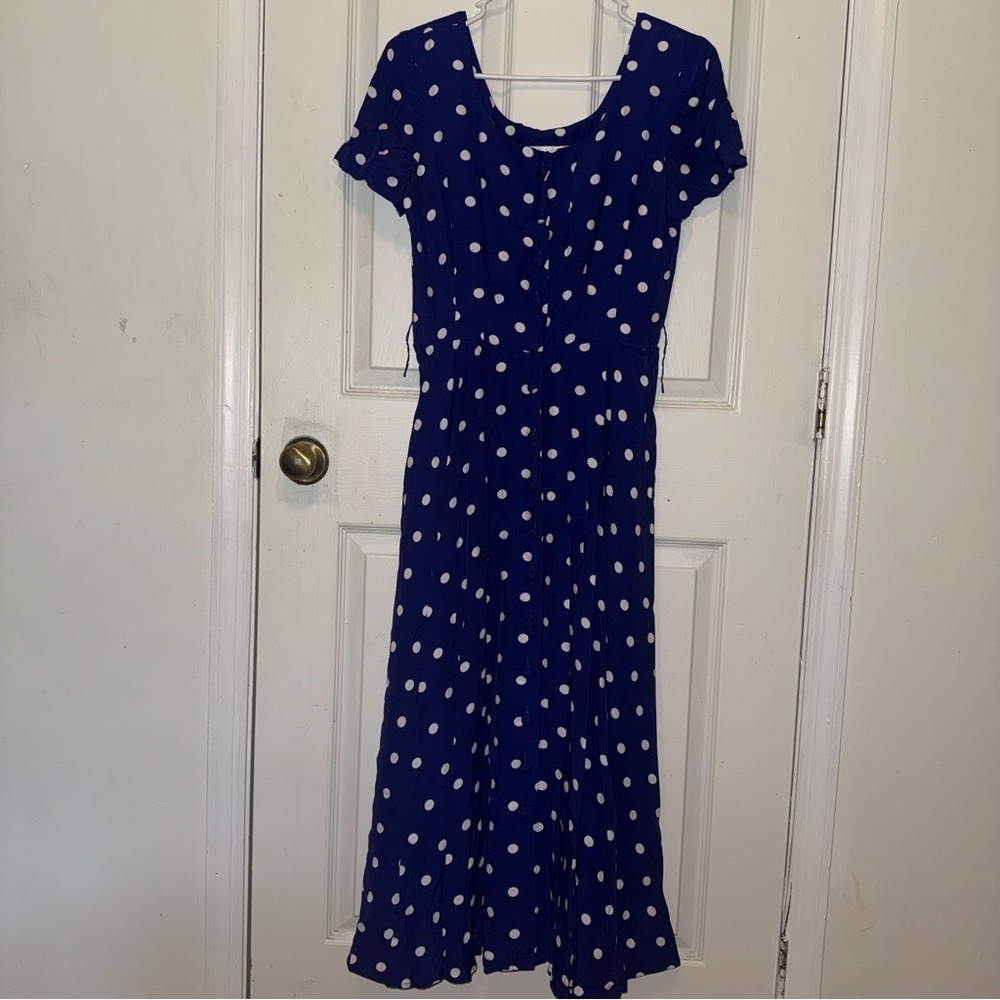 Vintage 1980’s Dress | Royal Blue w/ White Polka Dots | Rockabilly - Picture 7 of 14